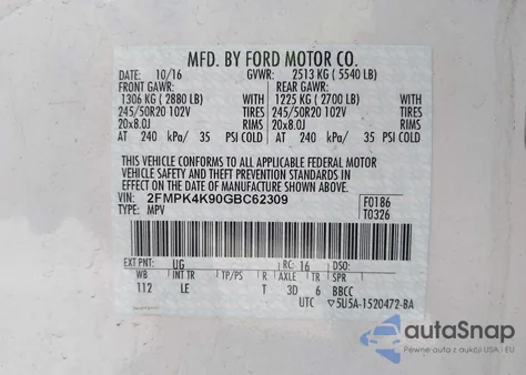 2016 Ford Edge Titanium из США, поврежденный, VIN 2FMPK4K90GBC62309